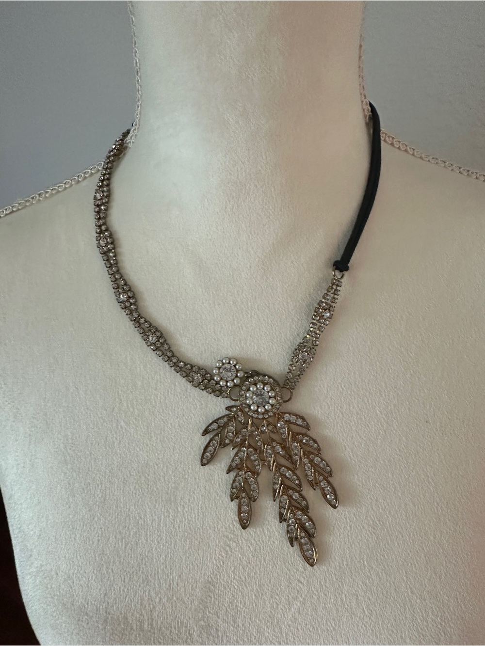 Crystal Leaf Pendant Headband - Silver-Tone - 1920s Style